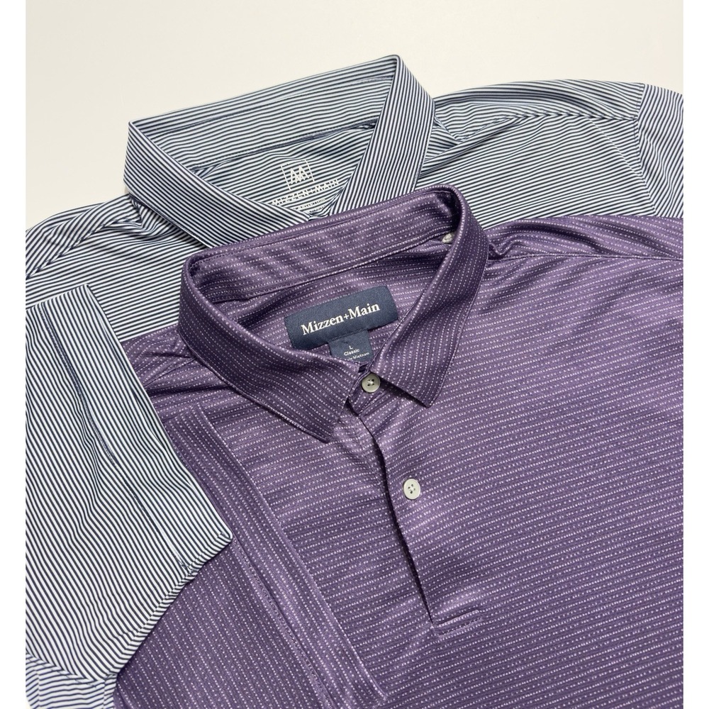 Lot of 2 Mizzen + Main Classic Trim Fit Performance Polo Shirt L Stretch Golf